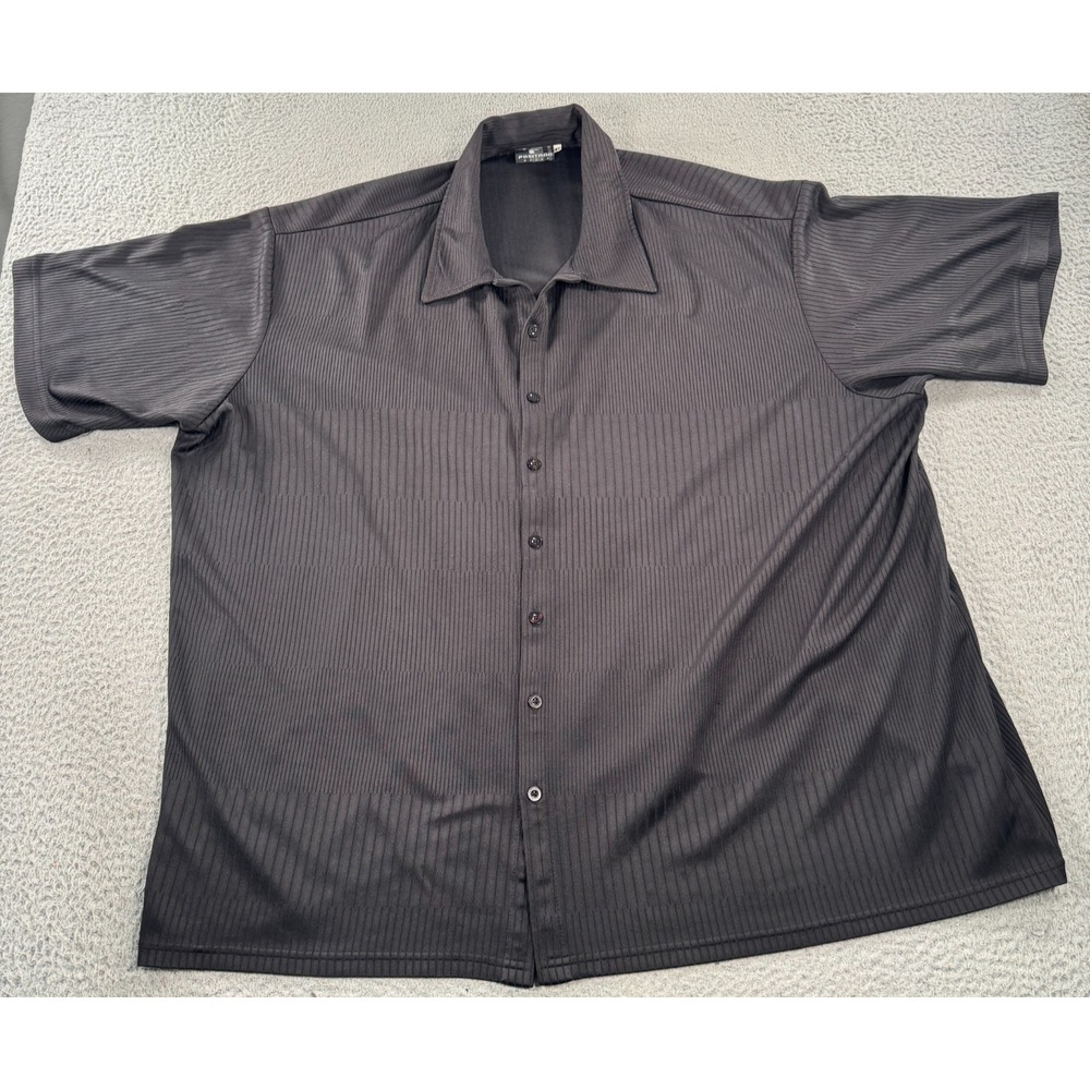 Vintage Positano Shirt Men 4XL Black Polyester Striped Button Up Made In USA Y2K